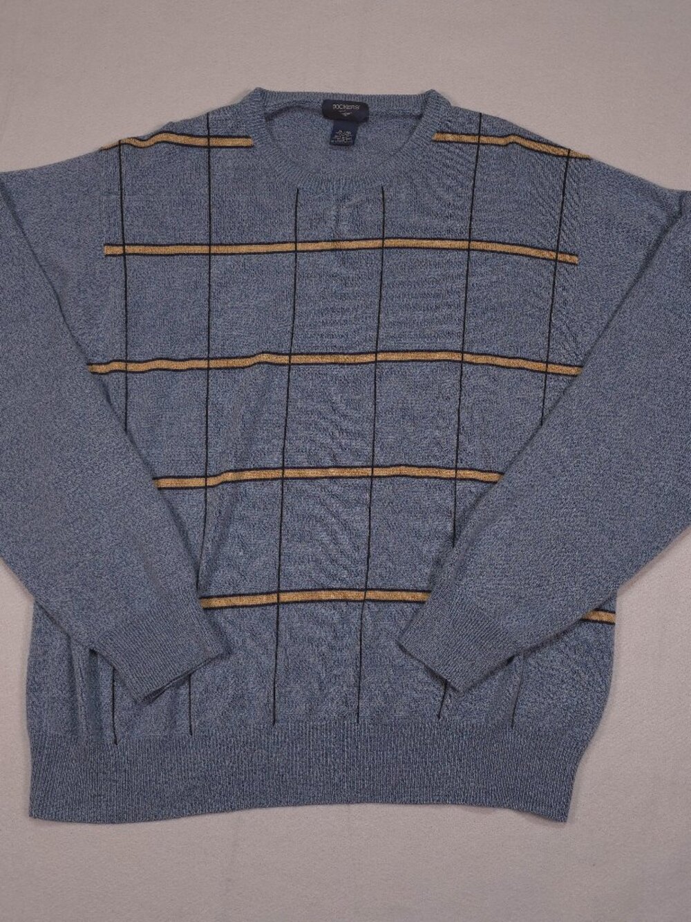 Dockers Men's XL Blue Windowpane Crewneck Acrylic Sweater Preppy Grandpa